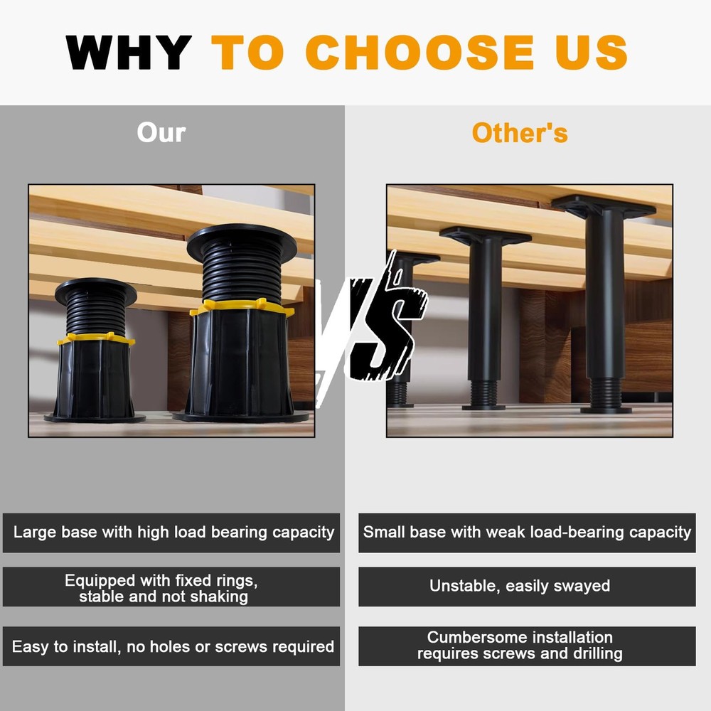 2-Pack Adjustable Height Bed Support Legs, Upgraded Bed Frame Support Legs, B...