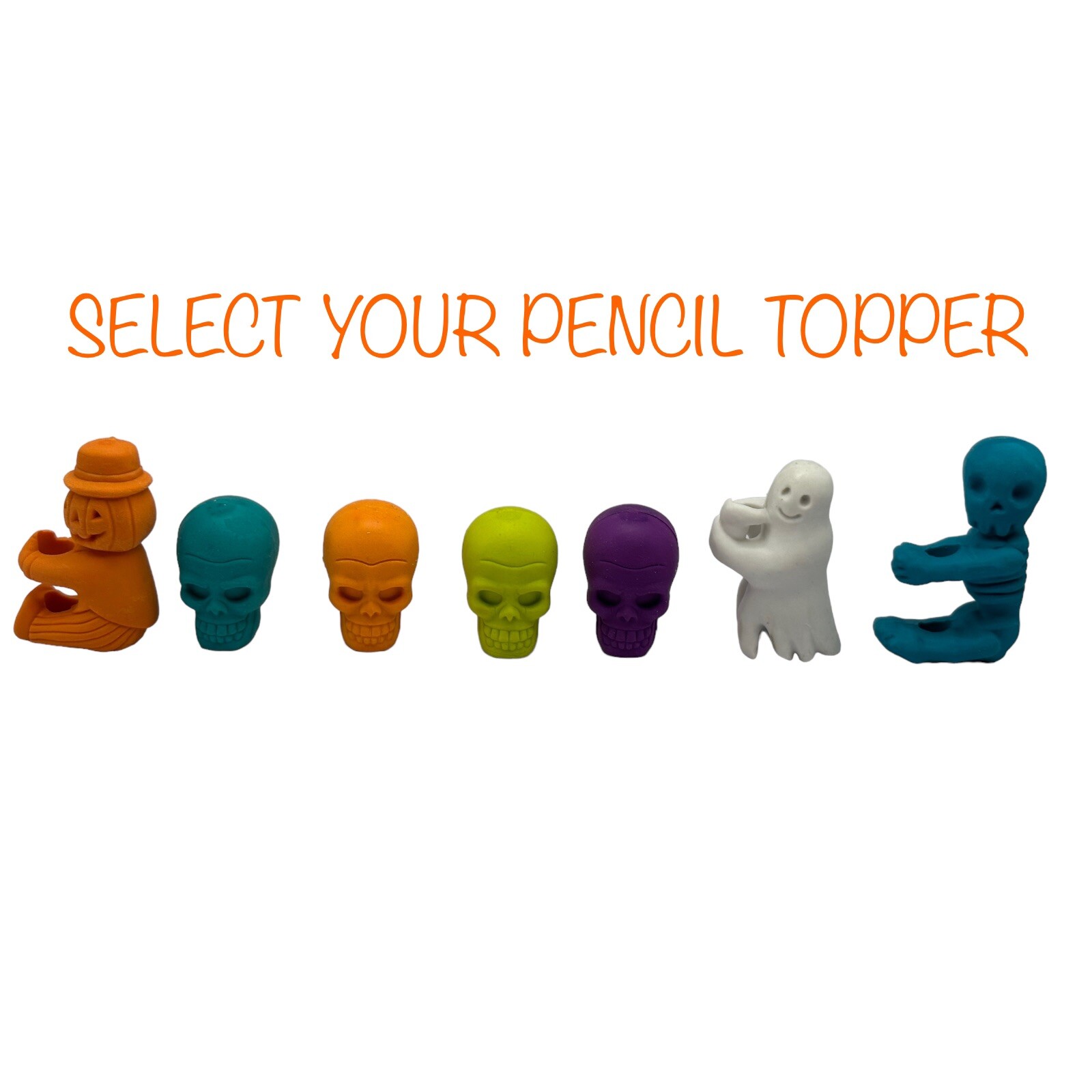U-PICK (1) Halloween Pencil Topper Novelty Eraser JOL Ghost Skull Skeleton VTG