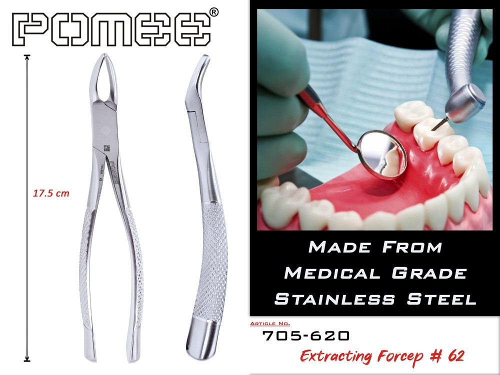 Pomee USA Extracting Forceps #62 Upper/Lower Incisor, Bicuspid & Primary Teeth