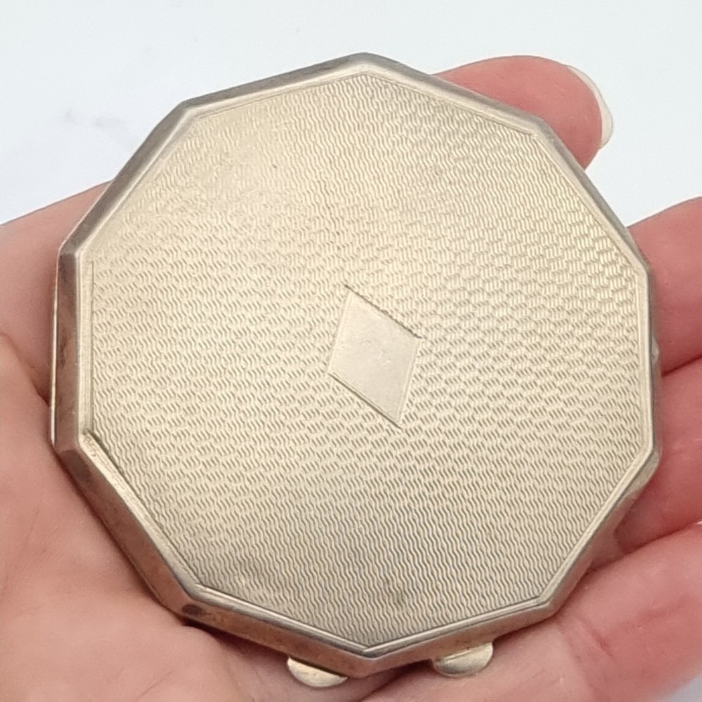 Antique Powder Compact Solid Silver Hallmarked Turner & Simpson 1920 Decagon