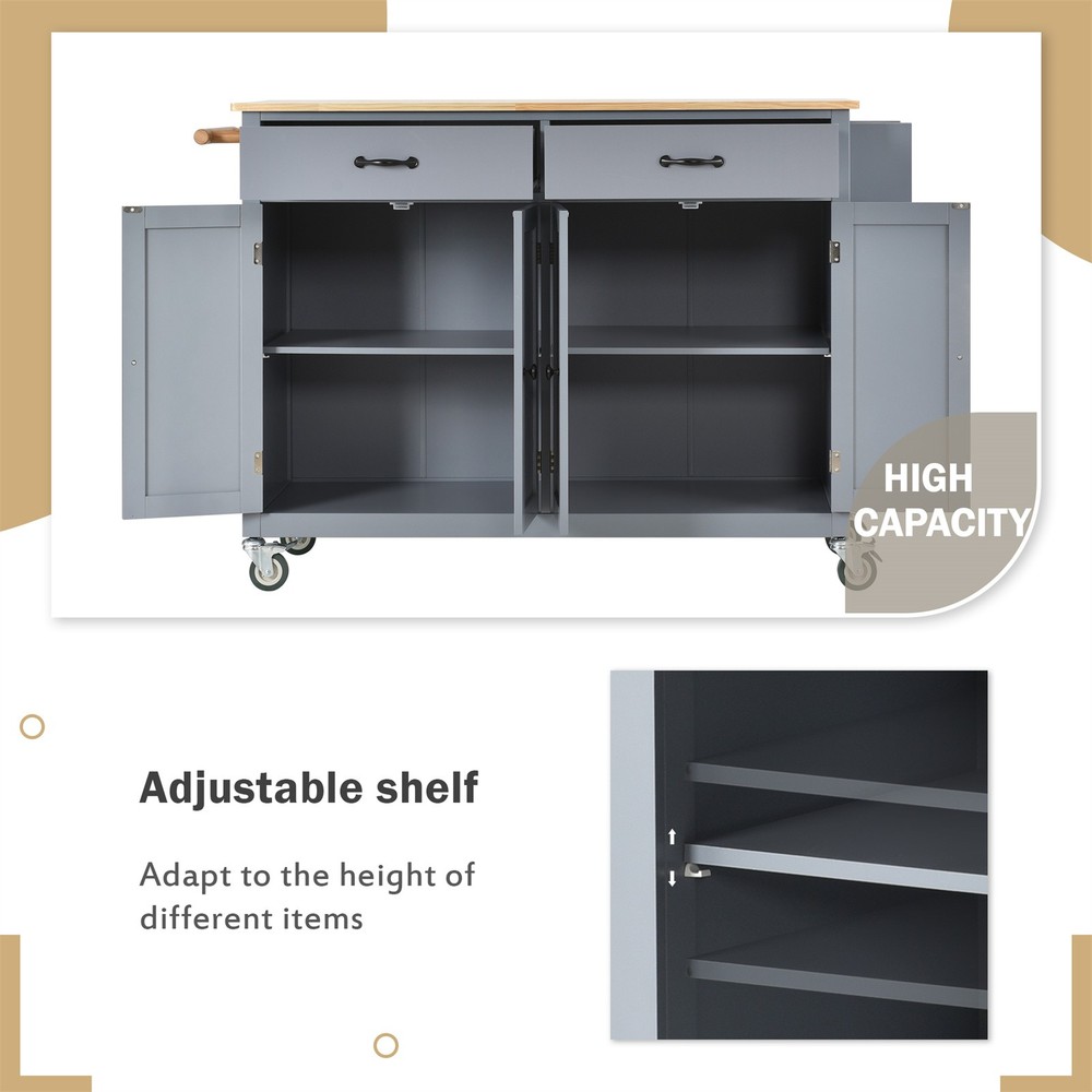 Rolling Kitchen Island Cart with Solid Wood Top & Locking Wheels w/ Drawers