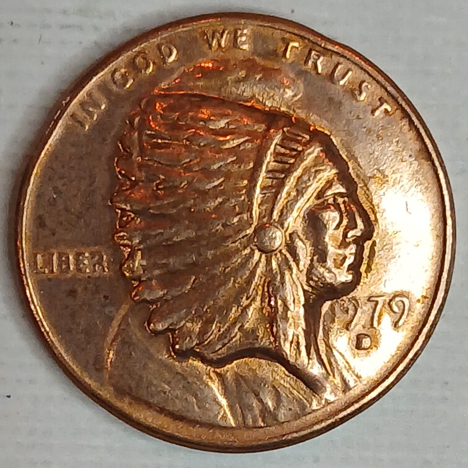 1x 1970-1984 Indian Chief Head Right Facing Pop / Push Out Cent Penny Repousse