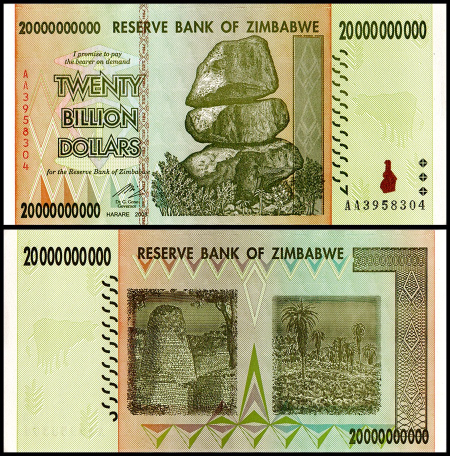 Zimbabwe 20 Billion Dollars, 2008, P-86, UNC X 100 PCS Bundle Pack