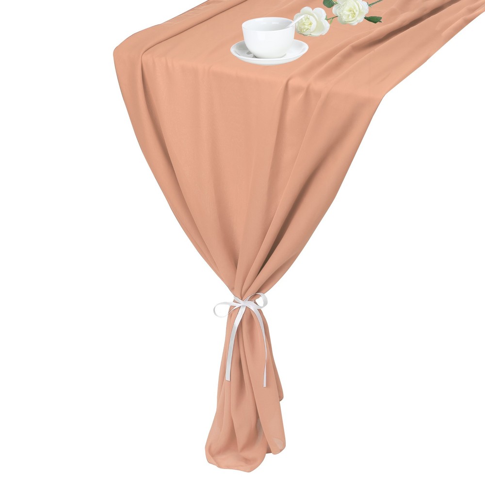 2 Pcs Rose Gold Chiffon Table Runner 27.5" x 118" Romantic Table Runner