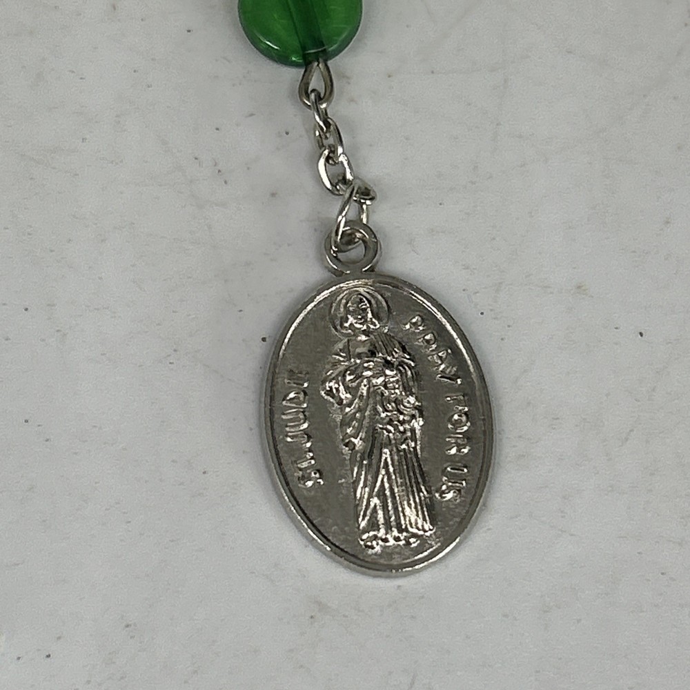 St Jude One Decade Rosary Green Glass Beads Hope Impossible Causes