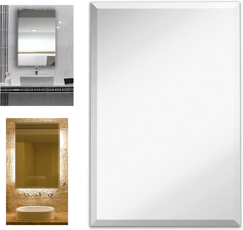 HAMILTON HILLS NEW 24"x36" Beveled Frameless Thin Rectangular Mounted Mirror