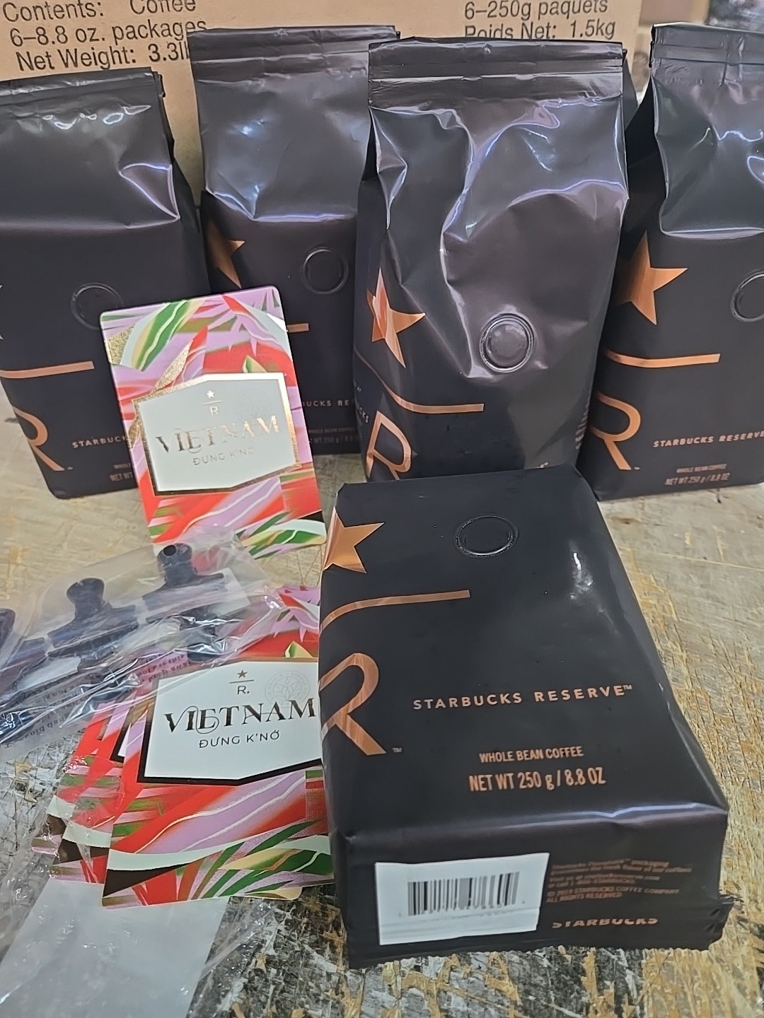 (6 Pack) Starbucks Reserve Whole Bean Coffee 250g 8.8oz BB 09/mar/26