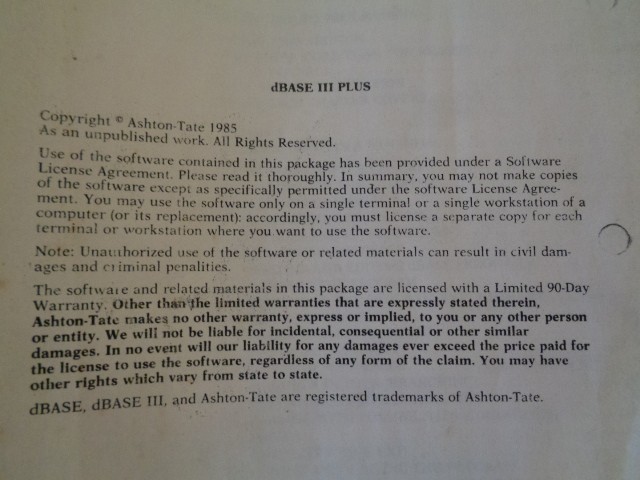 Ashton Tate Programming With dBase III Plus Reference Manual