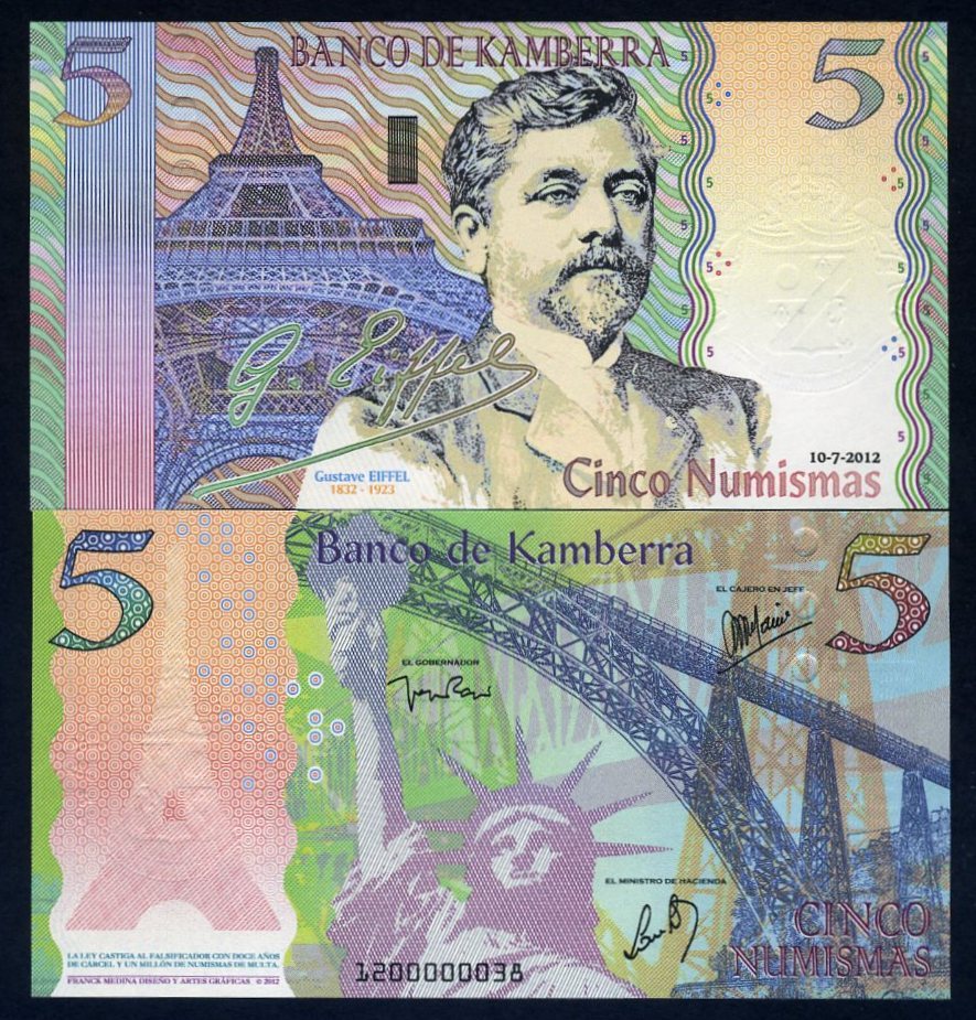 Kamberra, Kingdom, 5 Numismas, 2012, UNC Eiffel