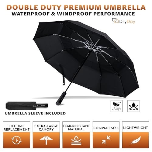 Large Windproof Double Canopy Umbrella - Auto Open/Close, Sturdy Frame, Waterpro
