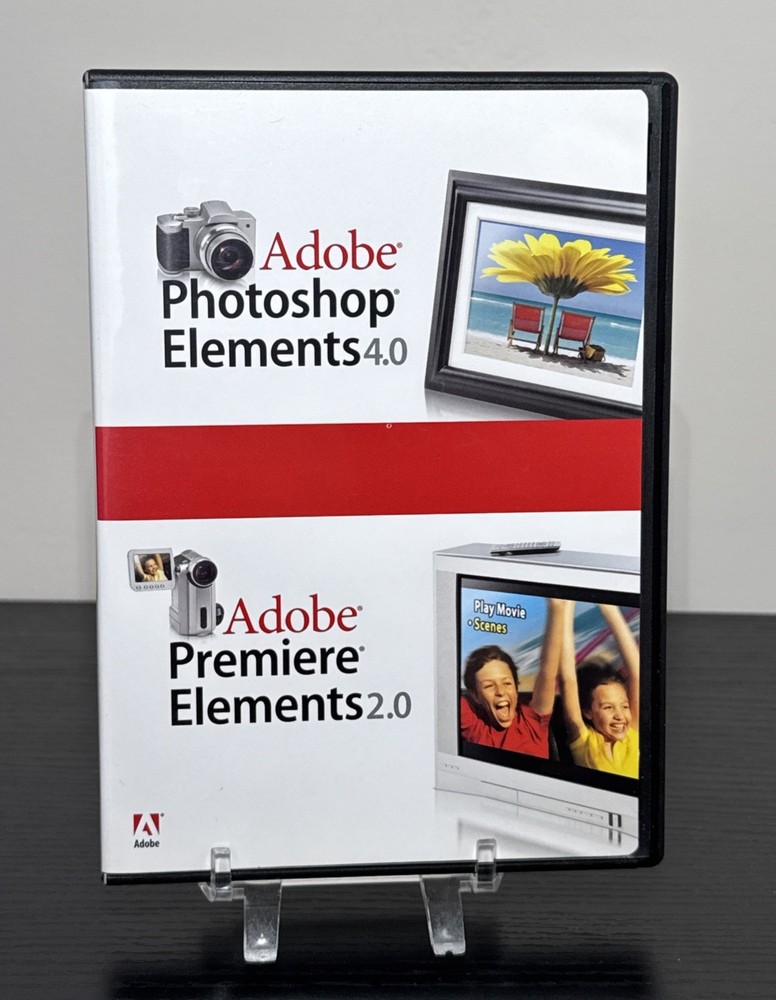 Adobe Photoshop Elements 4.0 & Adobe Premiere Elements 2.0 (PC, 2005)w/ Serial #