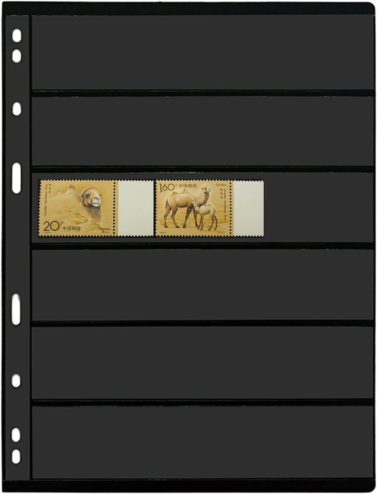 20 Sheets Stamp Pages for Collectors, 6 Pockets Sleeves, Fit 3 or 4 Ring Binder,