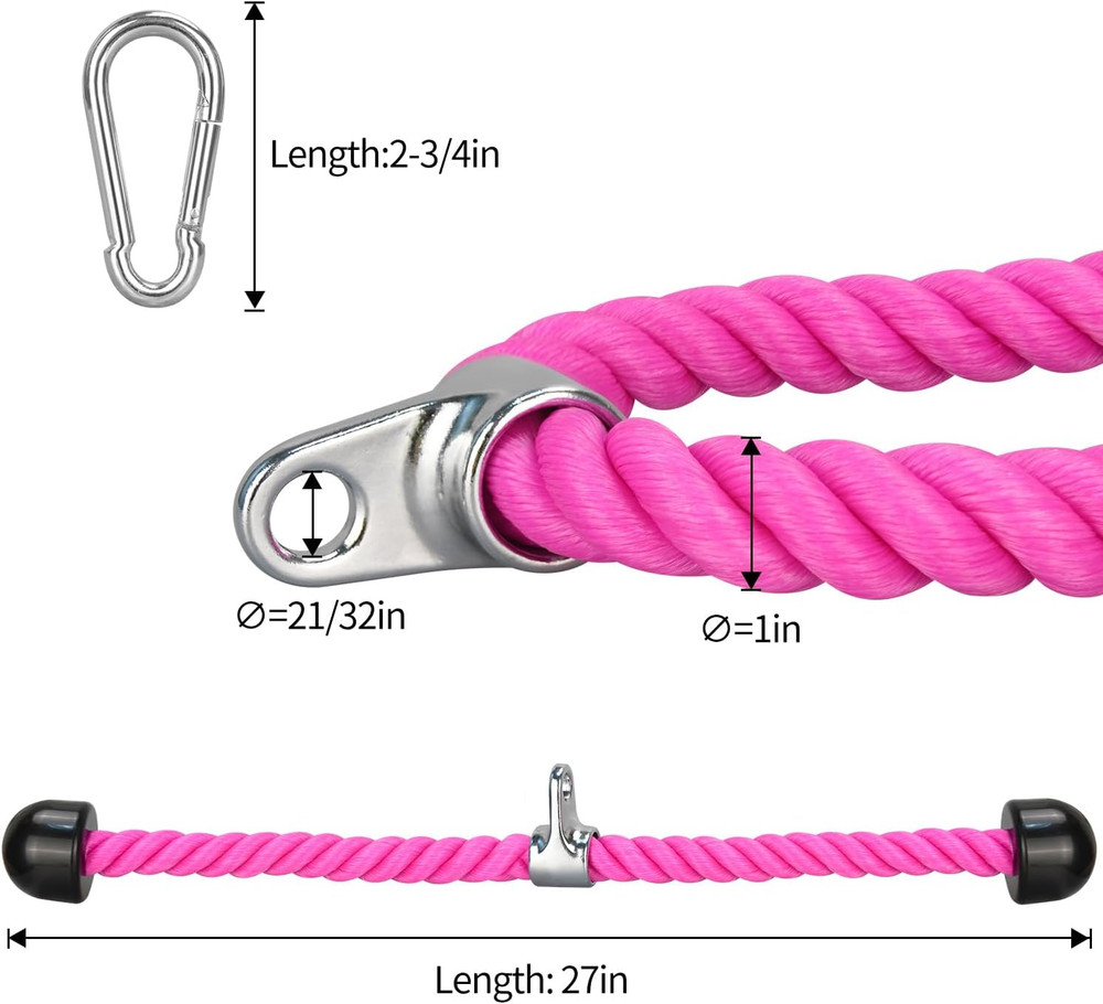 Tricep Rope, 27 Inches Cable Machine Attachment, Pull down Attachments with Cara