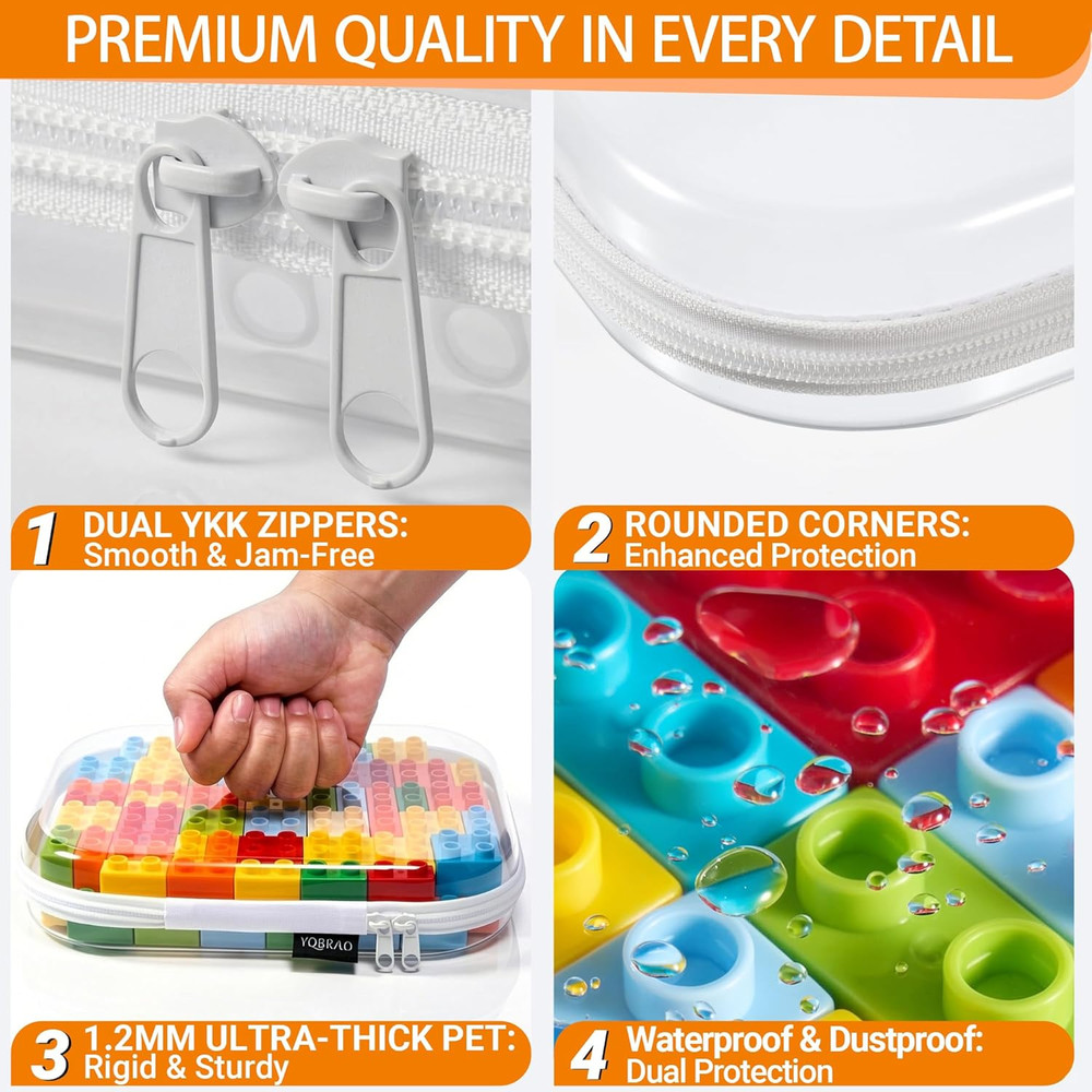 6 Pack Clear Hard Shell Zipper Case (4 Small & 2 Medium), Hard Plastic Organizer