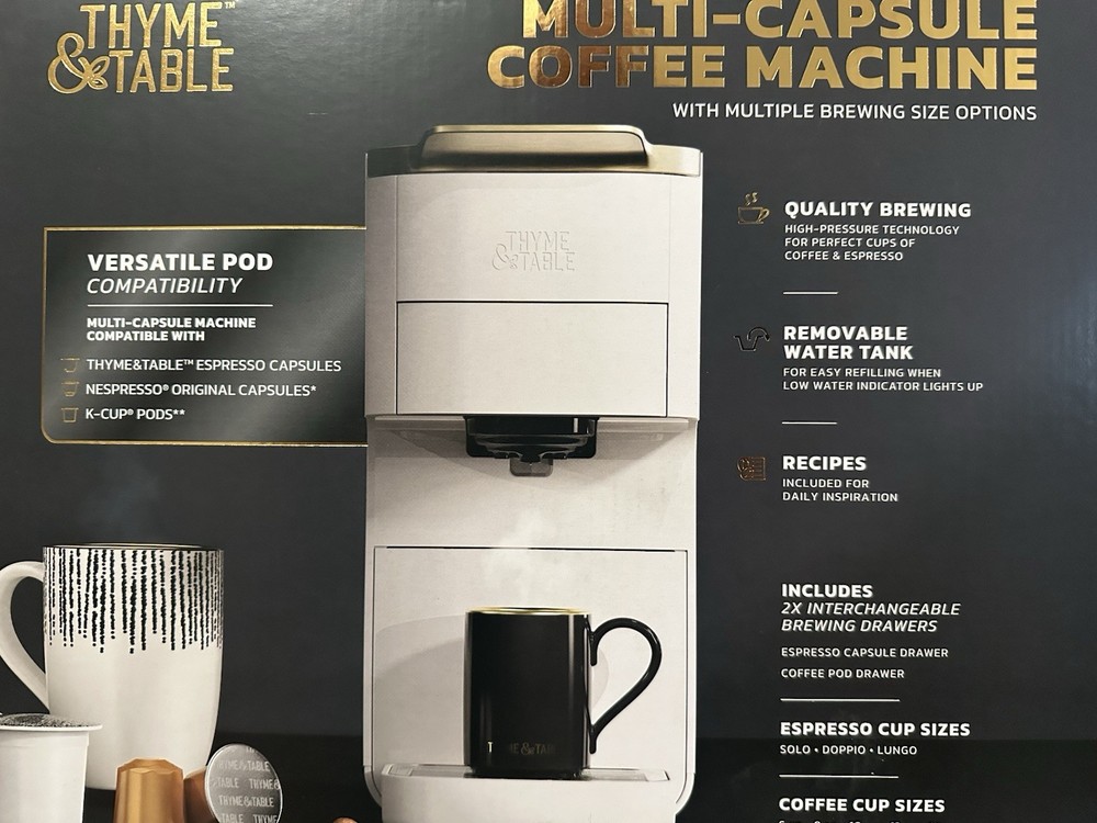 Thyme & Table Multi-Capsule Coffee Machine White, 20-Bar, Nespresso/K-Cup