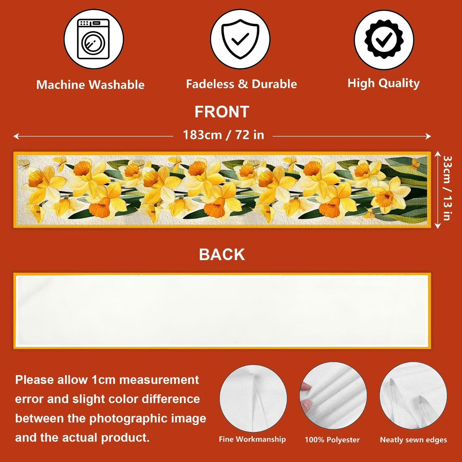 Spring Daffodil Table Runner Yellow Floral Farmhouse Easter Decor Gifts for Home