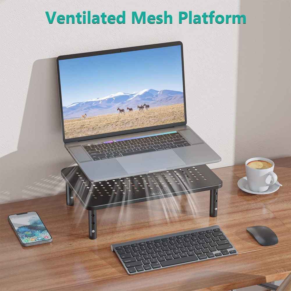 WALI Computer Monitor Stand for Desk, Adjustable Laptop Riser, Basic, Black