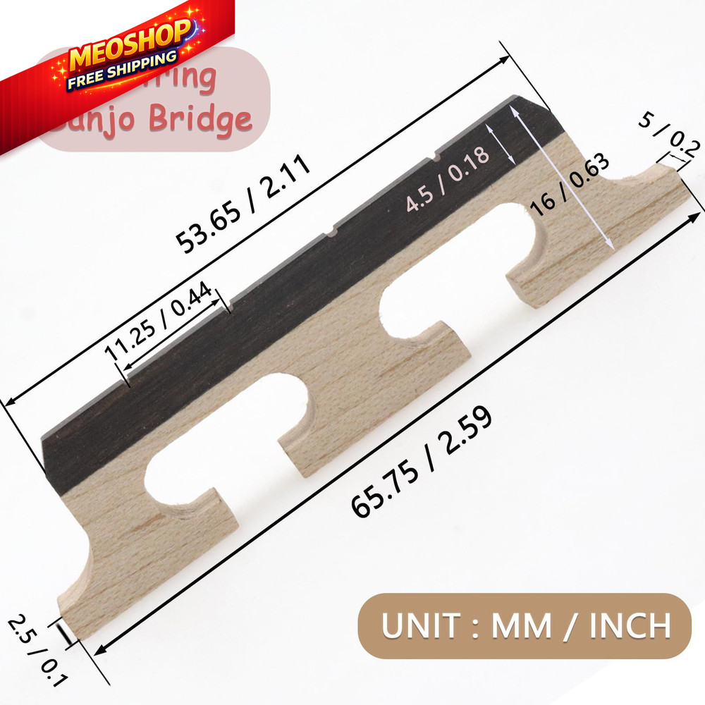 CashBeat 4-String Banjo Bridge - Premium Ebony and Maple 4 String, natural