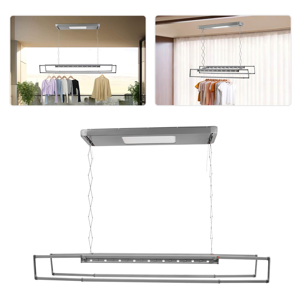 Ceiling-mounted Clothesline, Resealable Vertical Drying Rack W/ Led Light 8 Rods
