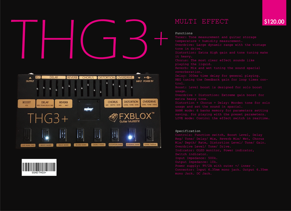THG3+MultiEFX Guitar Multi Effect Overdrive Distortion Chorus Reverb Delay Boost