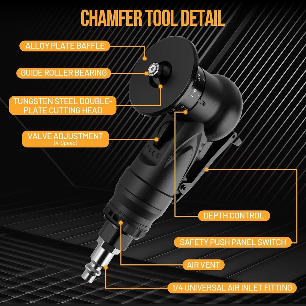 Professional Pneumatic Chamfering Tool with 12 Blades for Precise Edge Finishing