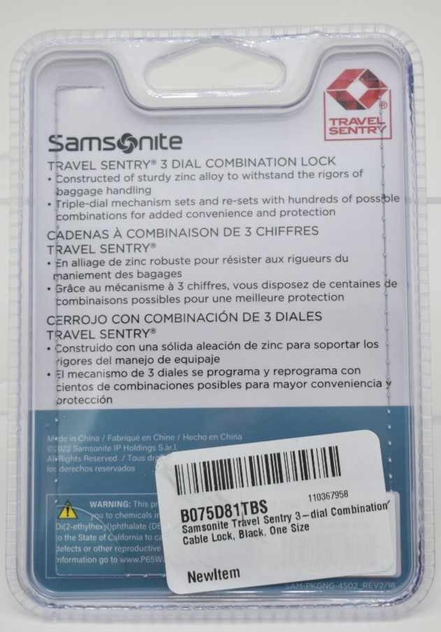 Samsonite Travel Sentry 3-Dial Combination Lock / Black