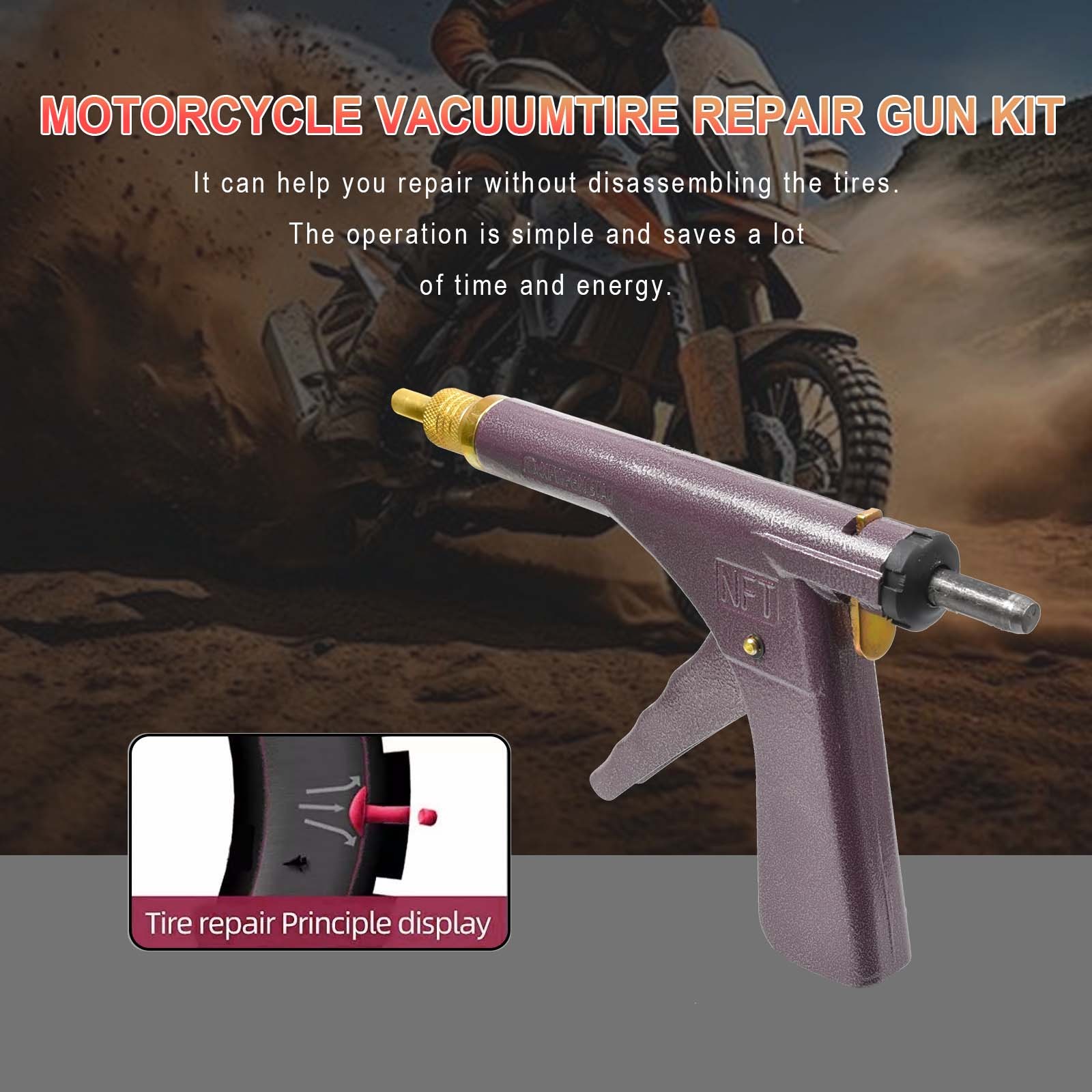 Tubeless Tire Gun Puncture Repair Kit Tire Patch Tools with Mushroom Plug Nozzle