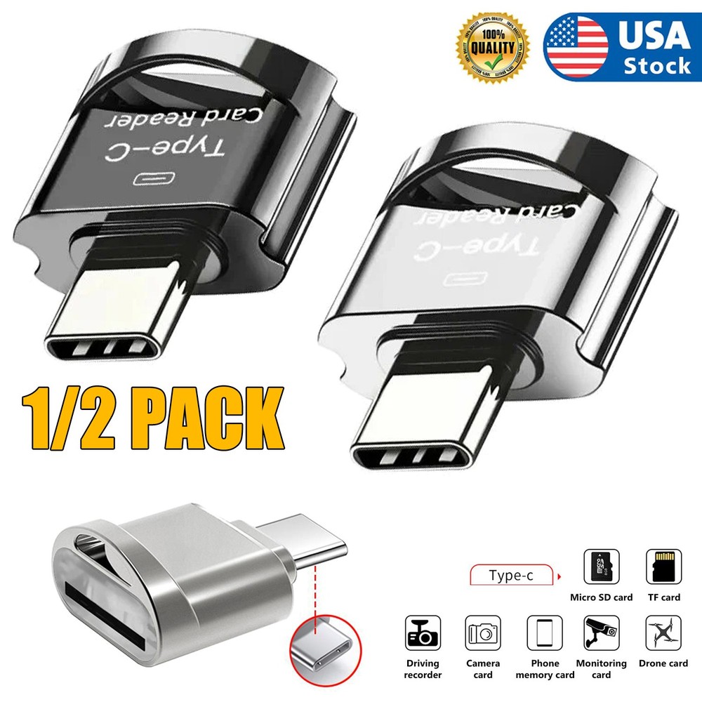 2pcs Micro SD Card Reader, USB C to SD Card Reader, Type C TF Memory Card Reader