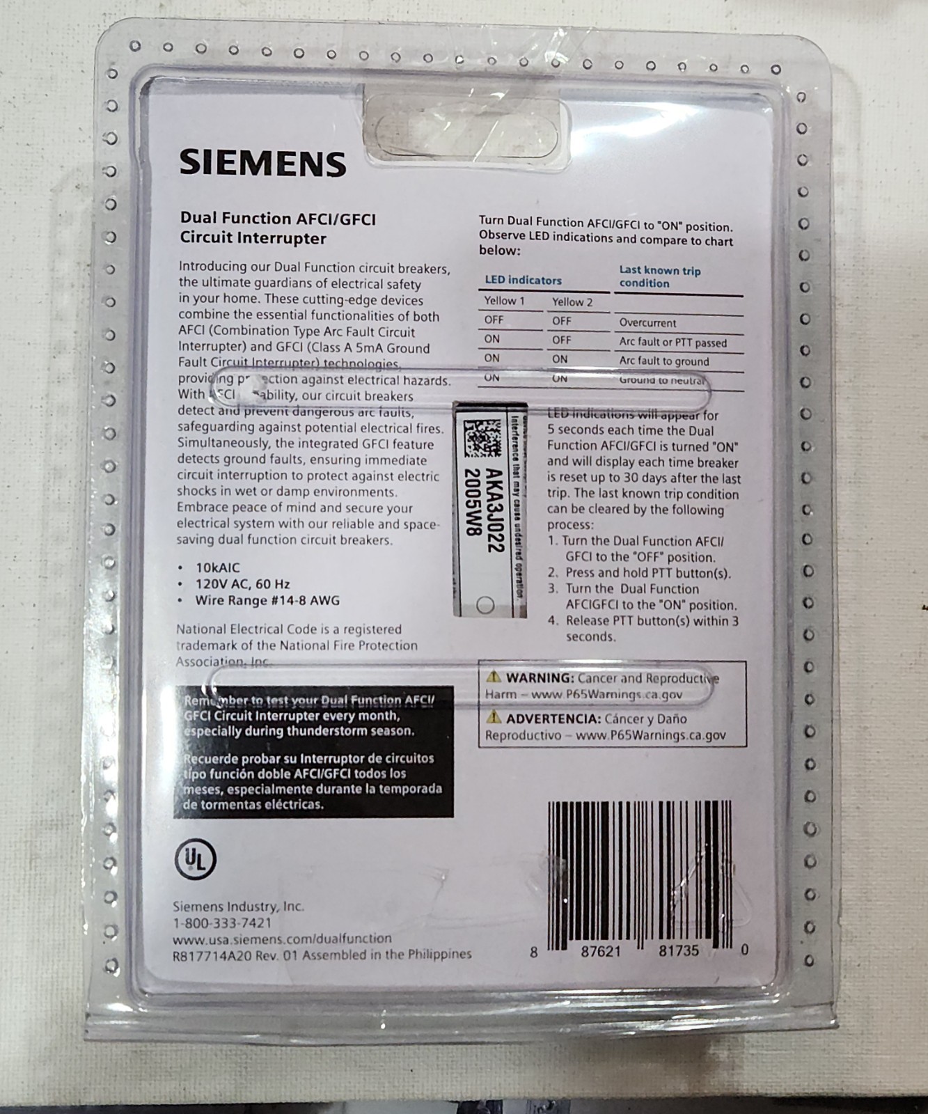 Siemens 20 Amp 1-Pole Combination Type AFCI Plug-On Neutral Circuit Breaker