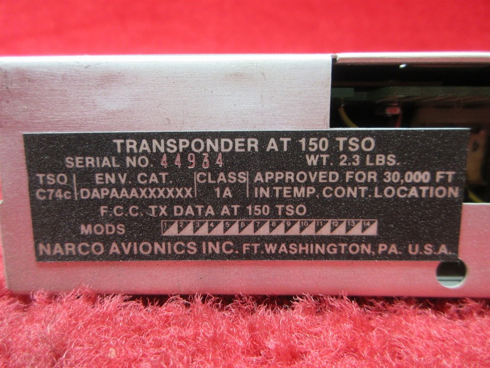Narco Avionics AT 150 Transponder 14/28V