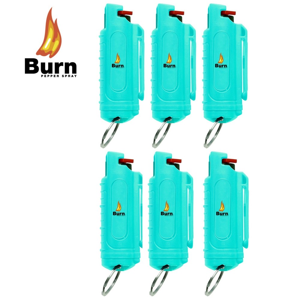 6 BURN Pepper Spray Green 1/2oz Self Defense Security Hard Shell Keychain Case