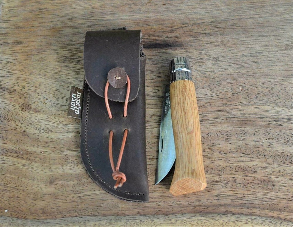 Opinel Oak no. 8 with traditionally hand made leather sheath