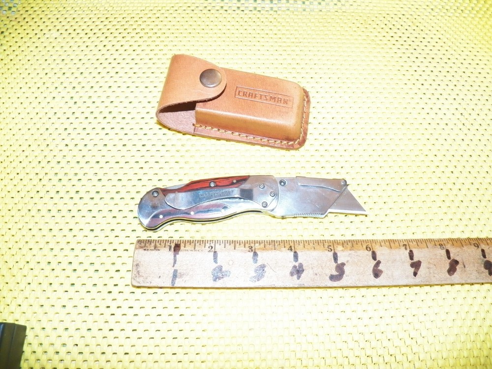 CRAFTSMAN Utility Box Cutter Lockback Folding Knife w/ Leather Sheath