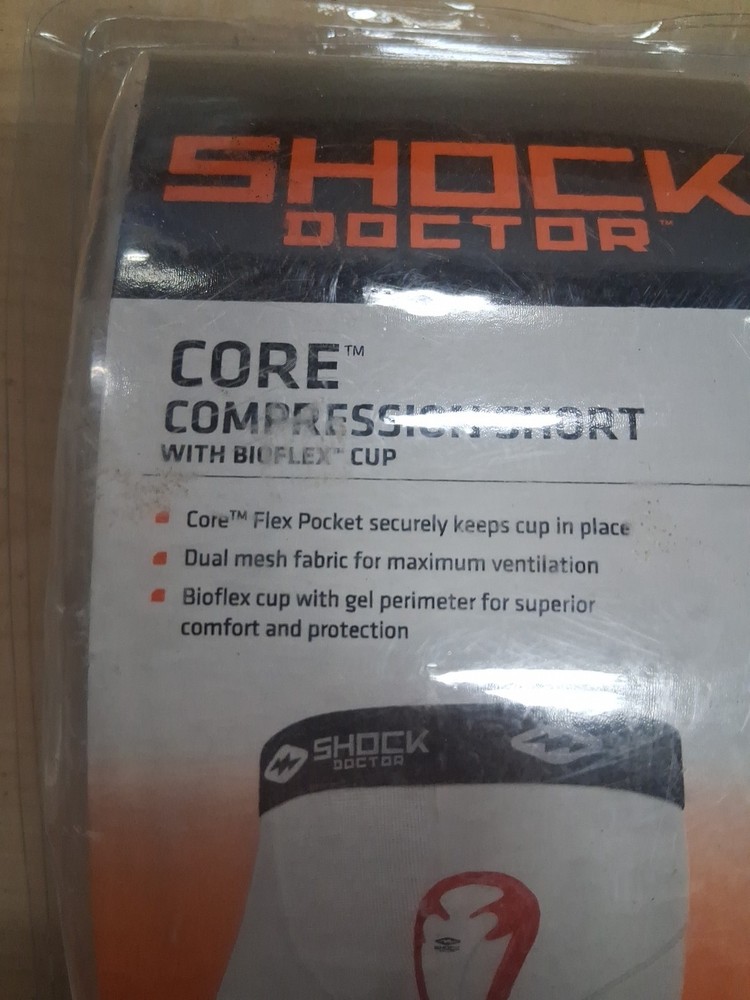 Shock Doctor Core Compression Shorts Boys, Medium 24-26, White, Cup Size Small