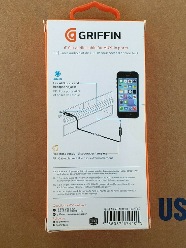 Griffin Flat AUX Adio Cable For Android Apple Ect.