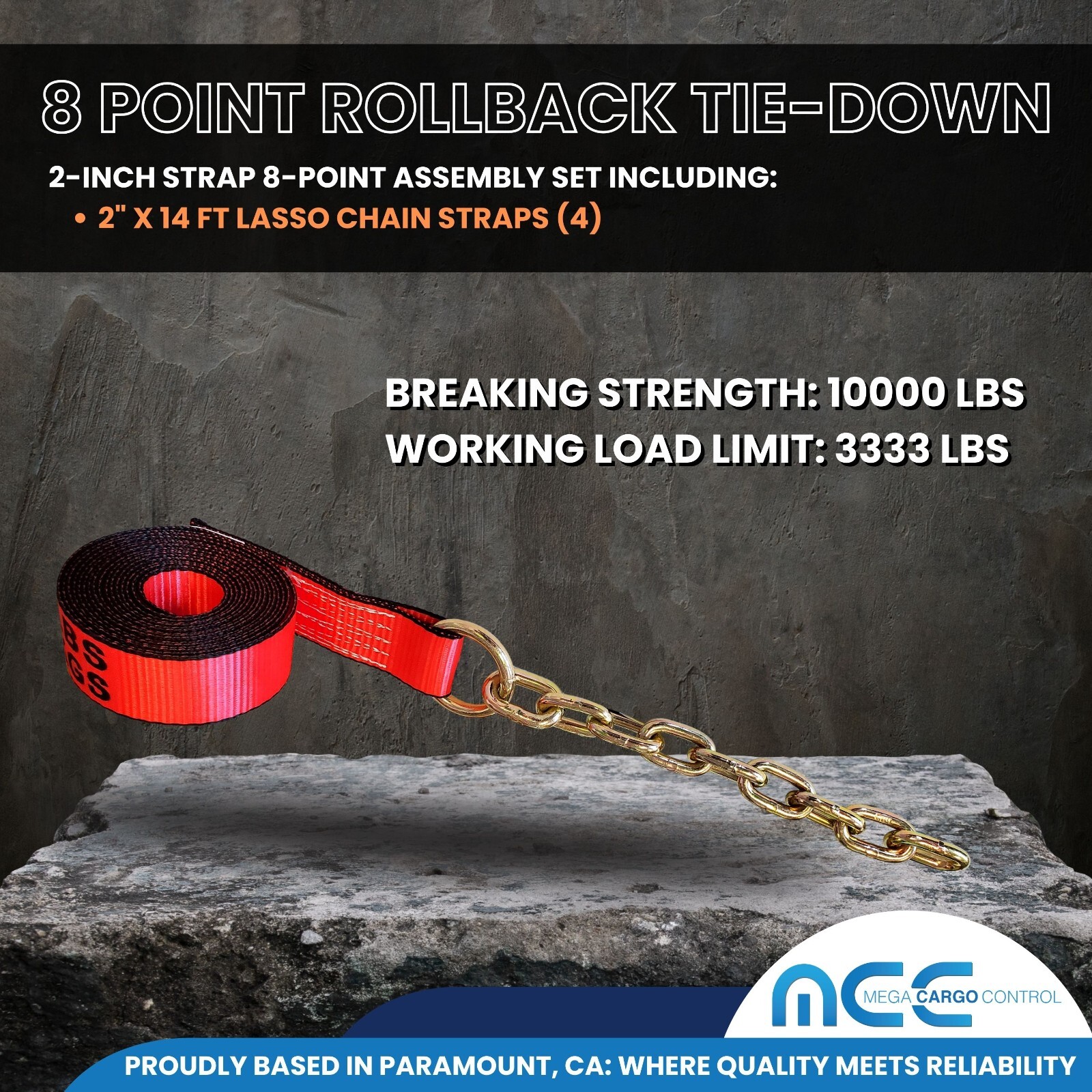 8 Point Roll Back Tie Down System w/ Chain Ends for Car Hauler Carrier Tow Truck