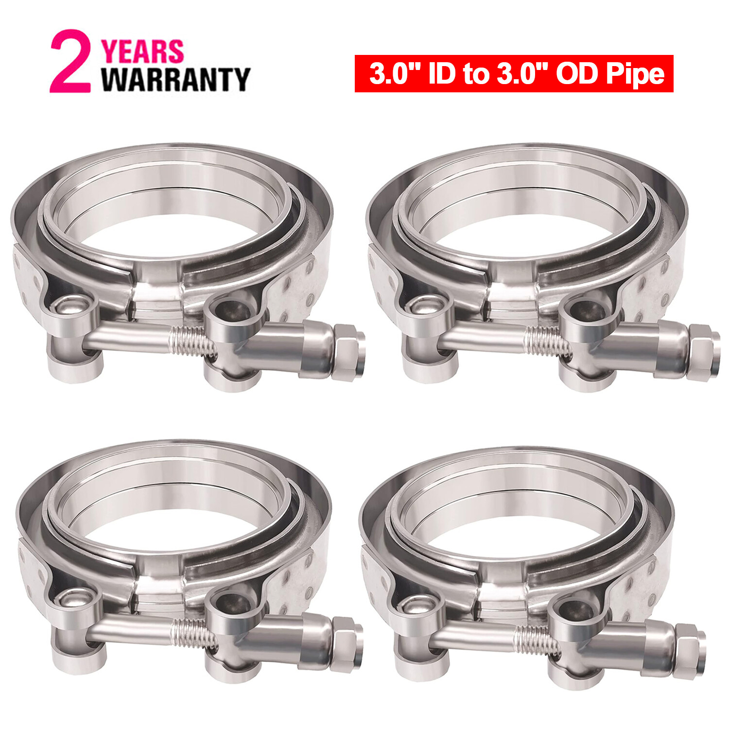 4pcs 3" V-Band Flange&Clamp Kit Male/Female With Ridge Exhaust Steel SS304