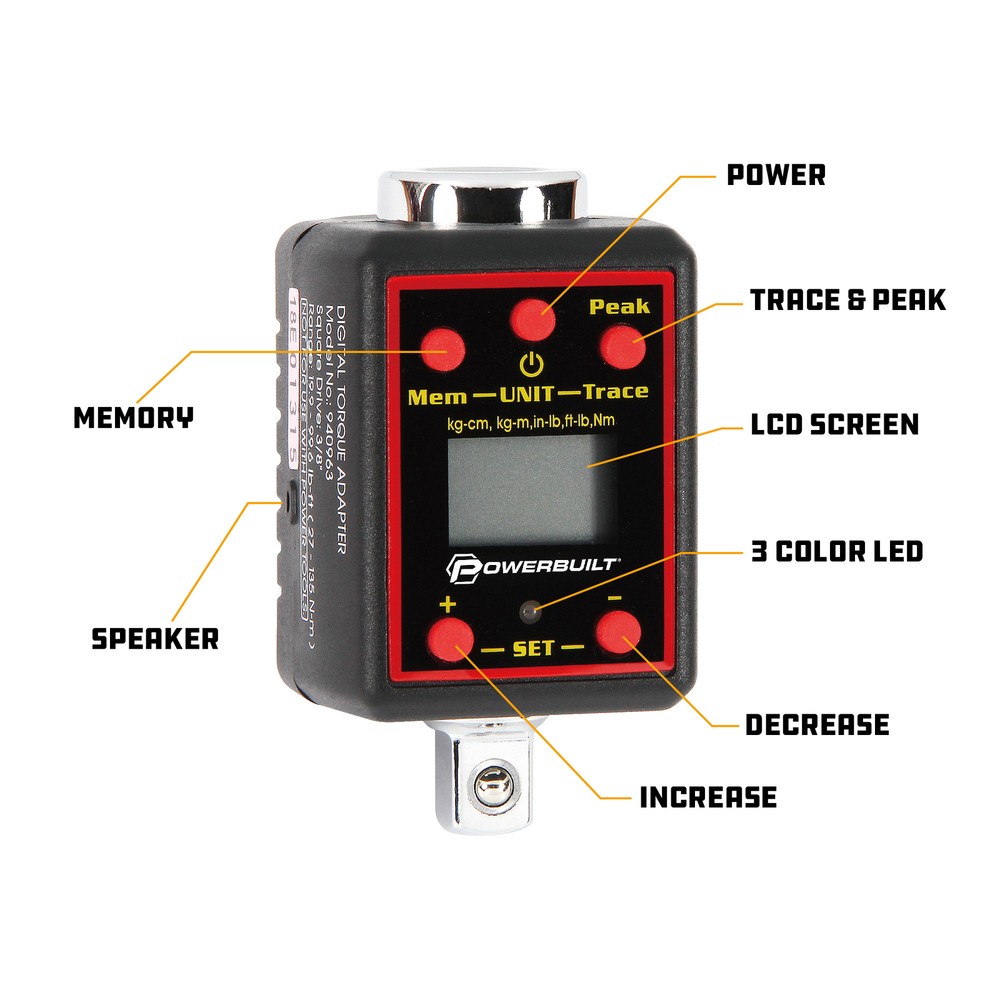 Powerbuilt 1/2 Inch Drive Digital Torque Socket Adapter - 940962
