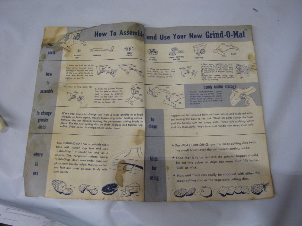 Rival grind- o -mat grinder chopper paperwork Booklet Instructions