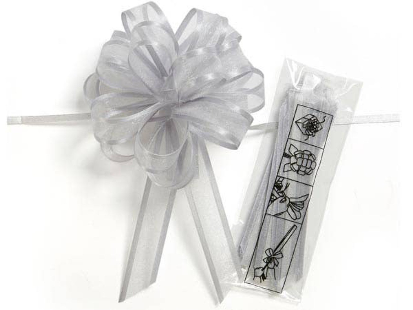 6 pack Silver Sheer And Metallic Gift Pull Bows