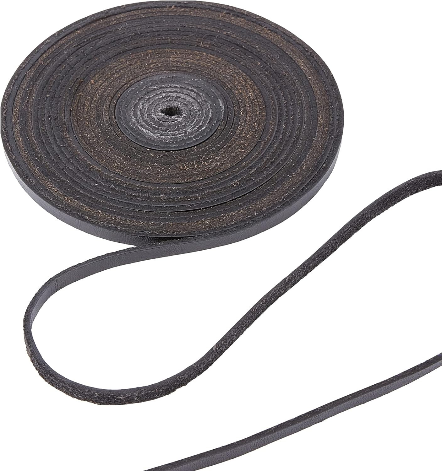 5.5Yds 5Mm Black Flat Genuine Leather Cord Natural Leather String Lace Strips Fu