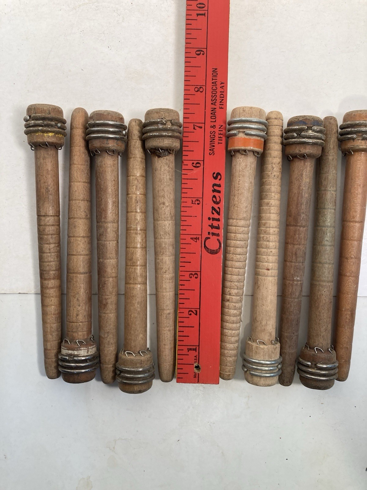 Wood Bobbins Wood Quills Vintage Factory Reclaimed Industrial 7 3/8", lot of 10