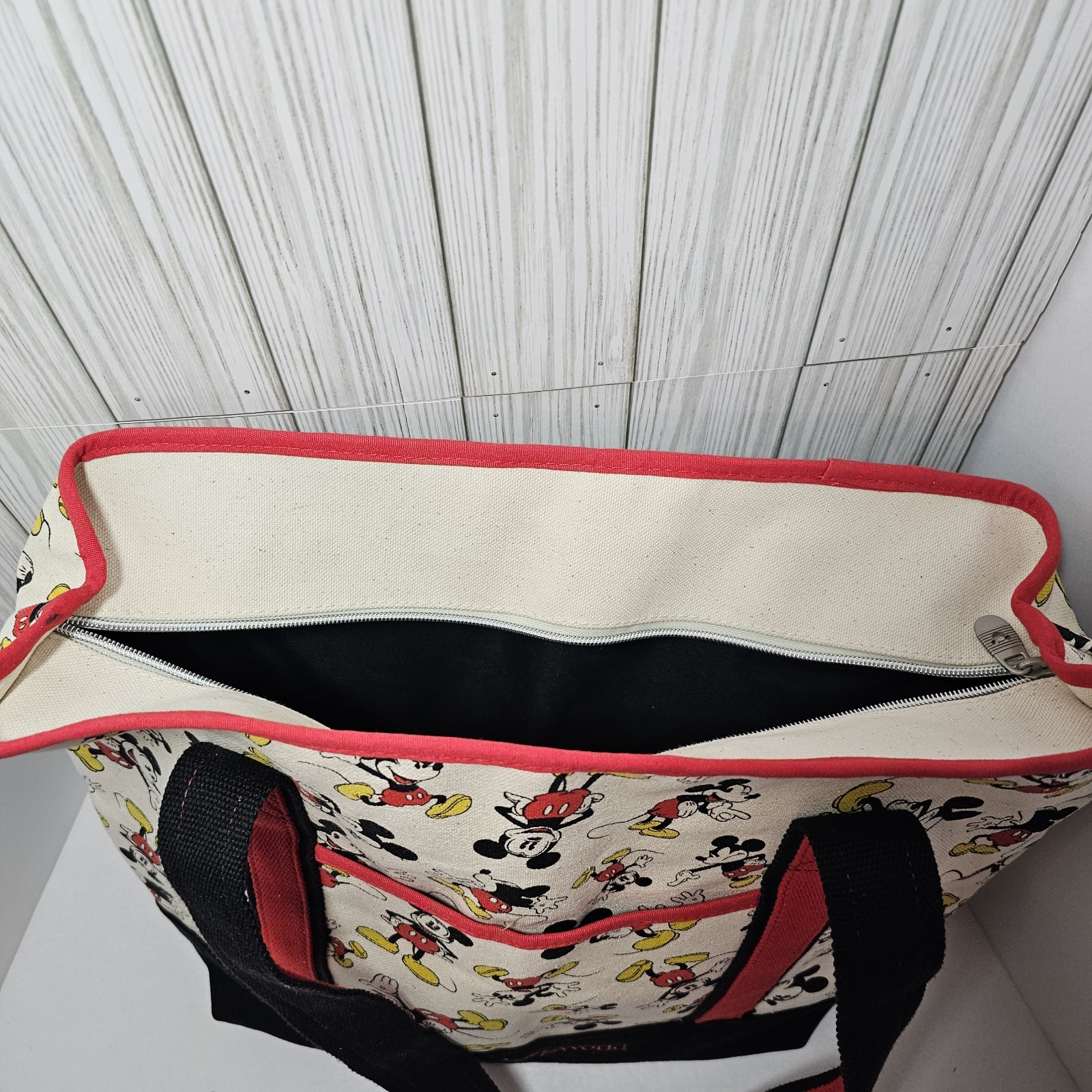 Disney Parks Walt World Canvas Mickey Mouse Allover Tote Bag Heavy Duty Zipper