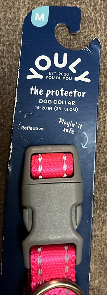 Youly the Protector Pink Reflective Adustable Dog Collar, M