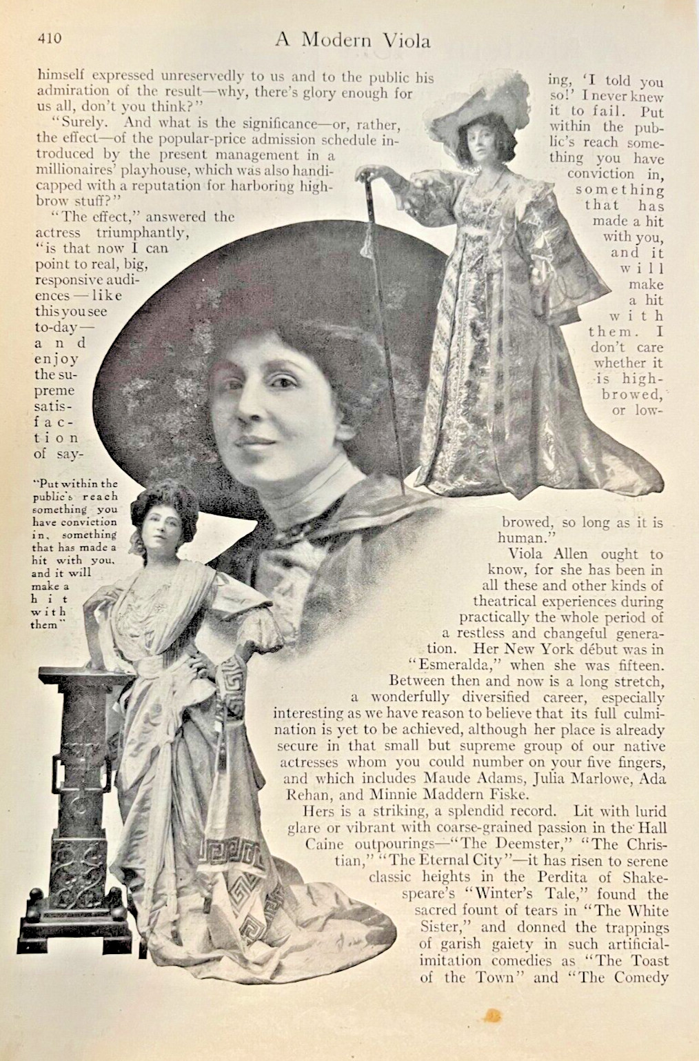 1913 Actress Viola Allen illustrated