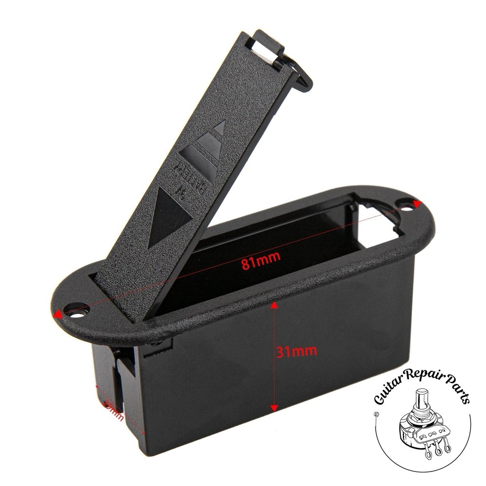 9-Volt Battery Compartment, Round Edges, Top Mount - Black