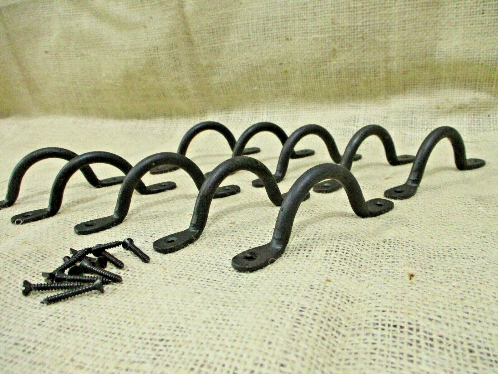 10 HAND FORGED IRON DRAWER BIN PULLS 4 1/4" LONG CABINET HANDLES KITCHEN BATH