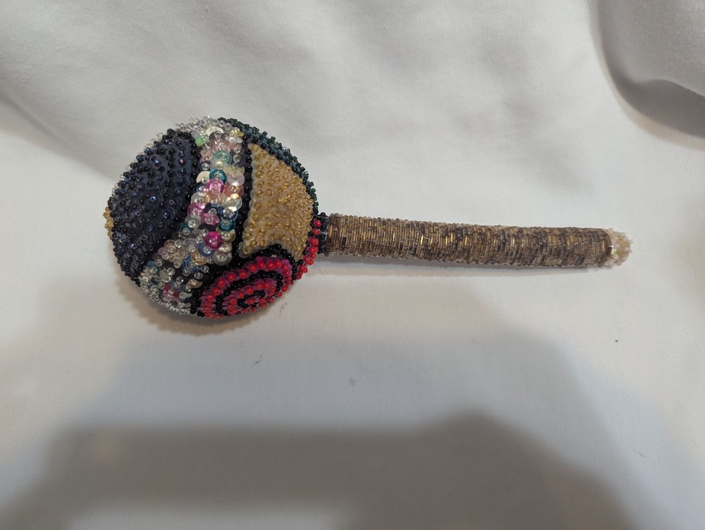 Colorful sequined voodoo maraca rattle - please read