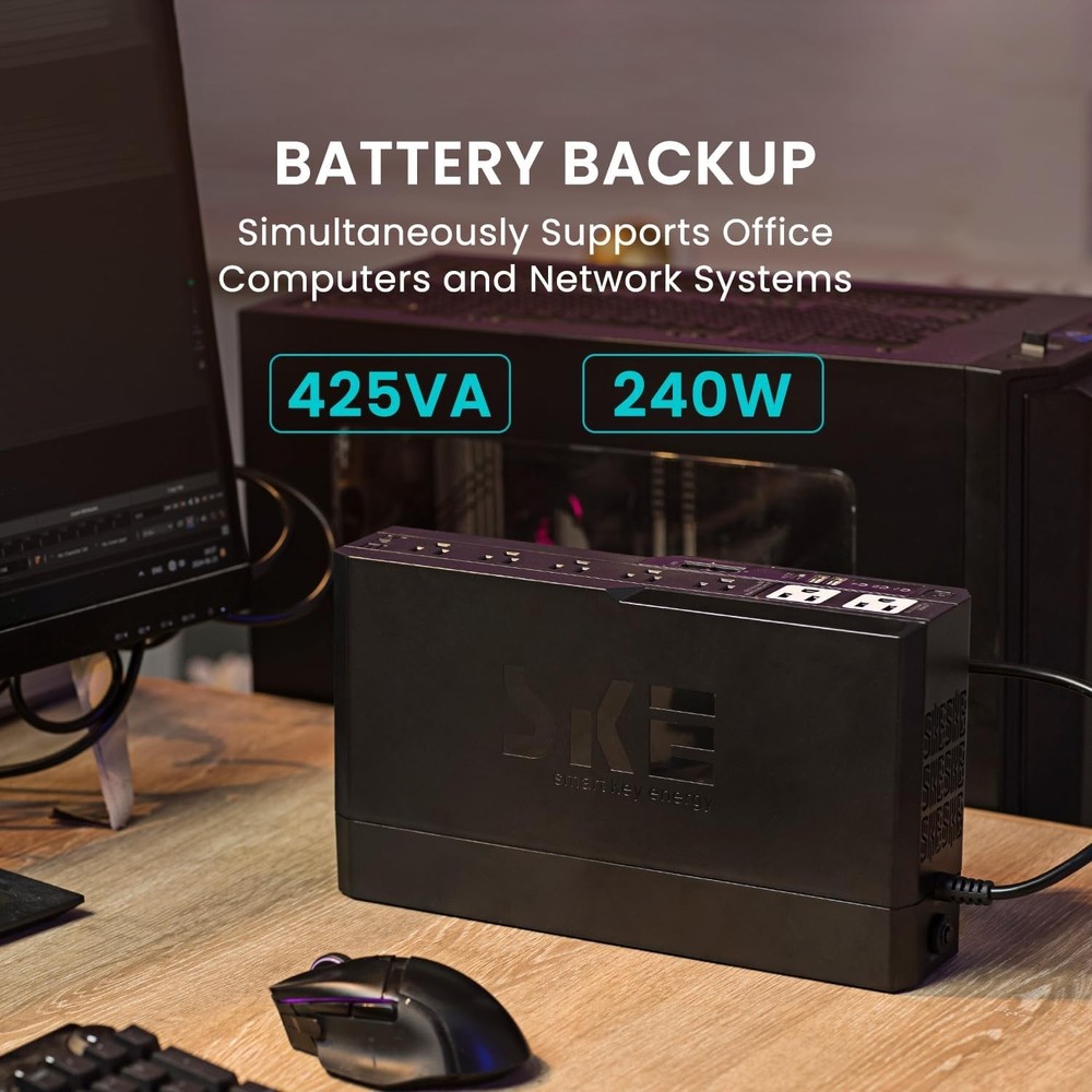 SKE Compact Size 425VA/240W UPS Battery Backup & Surge Protector for Computer UP