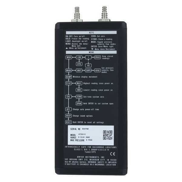 Dwyer Instruments 477Av-2 Digital Manometer, Range 0-40.00" W.C., Air